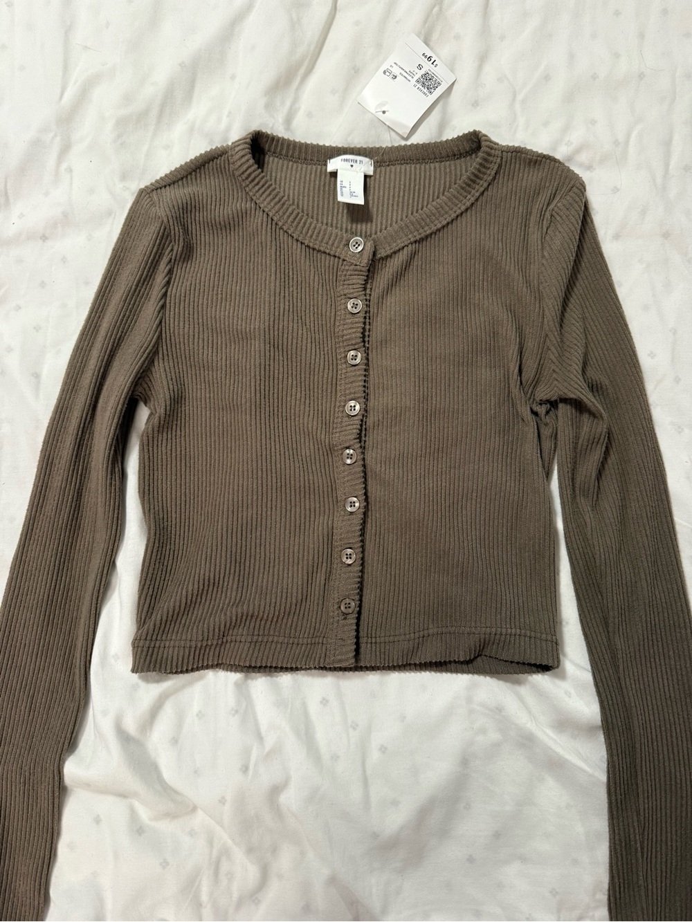 Forever 21 Brown Ribbed Button-Up Long Sleeve Top